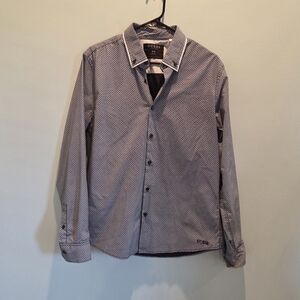 Guess Los Angeles Geometric Print Button Down Shirt M Black And Cream